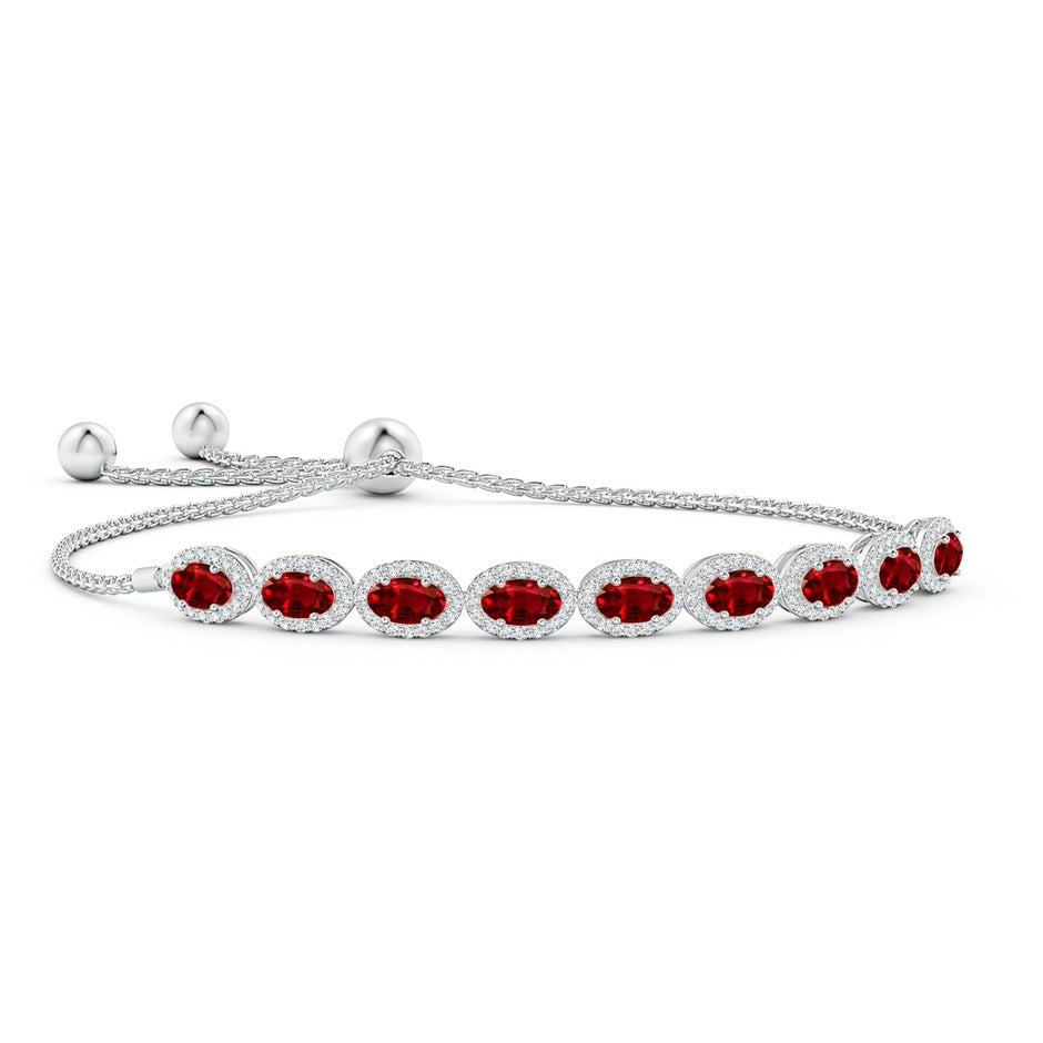 Lab-Grown Oval Ruby Bolo Bracelet with Diamond Halo