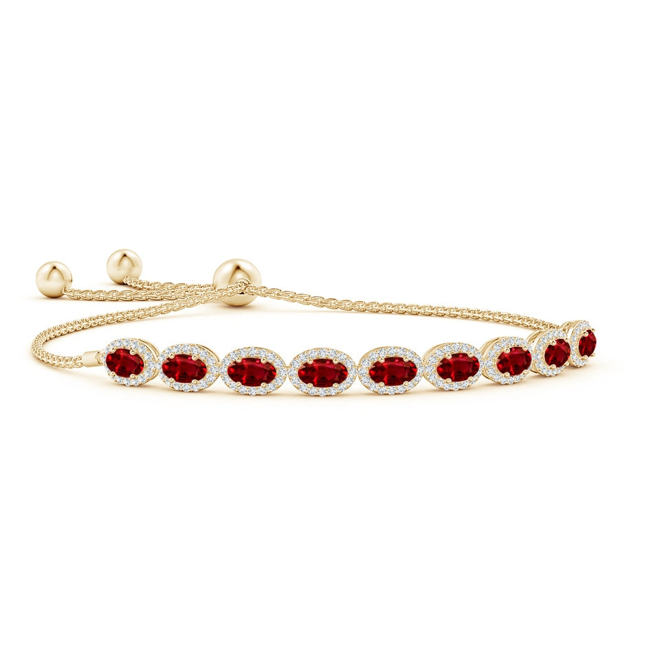 Oval Ruby Bolo Bracelet with Diamond Halo