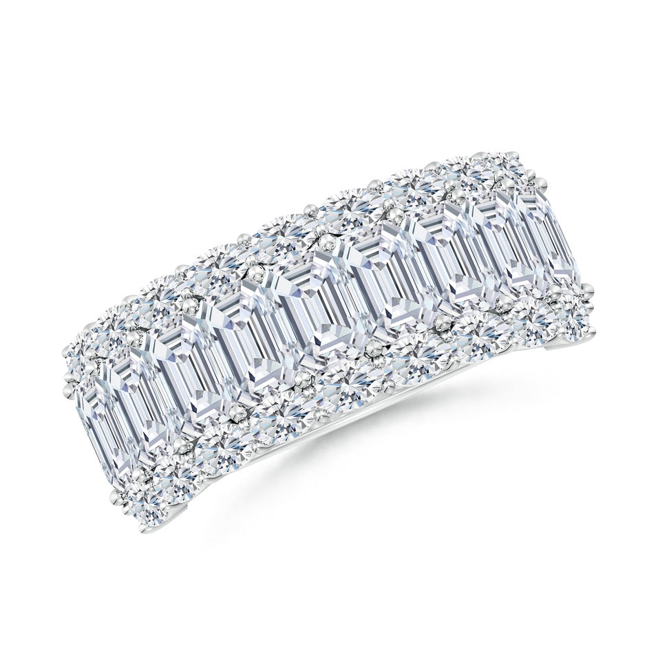Lab-Grown Emerald-Cut and Oval Diamond Triple Layer Wedding Ring