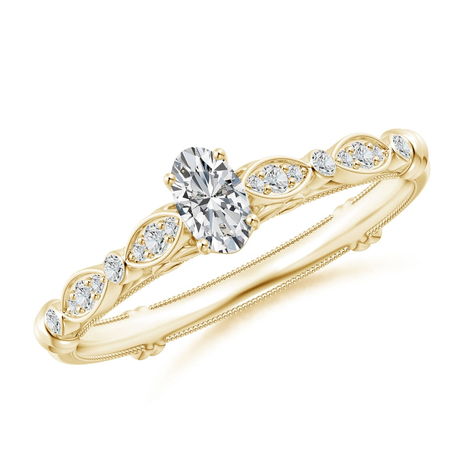 Vintage Style Oval Diamond Ring with Marquise & Dot Shank