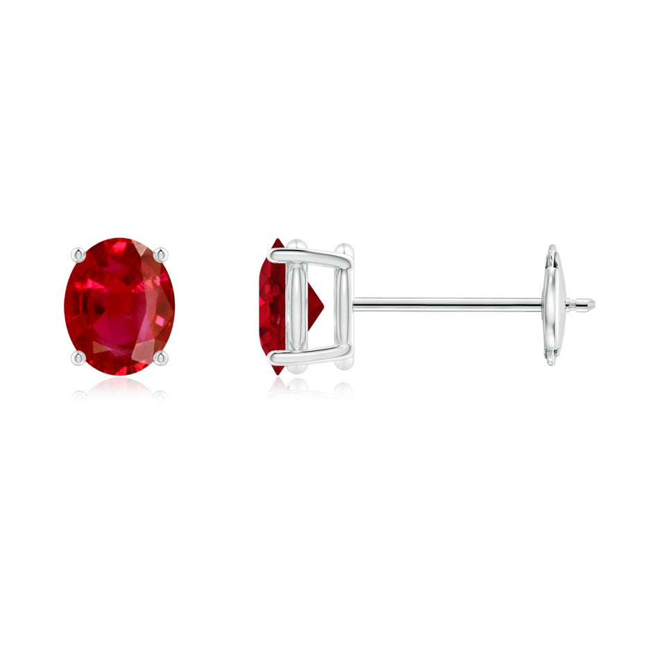 Prong-Set Solitaire Oval Ruby Stud Earrings