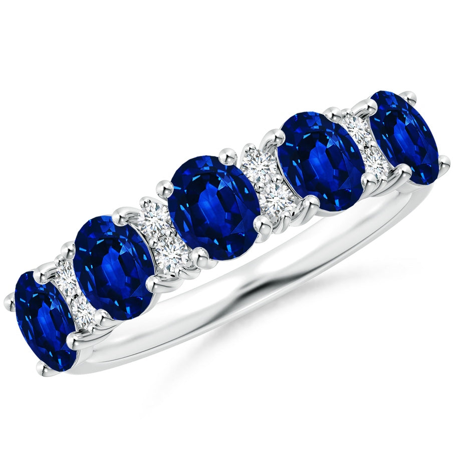 Five Stone Blue Sapphire and Diamond Wedding Ring