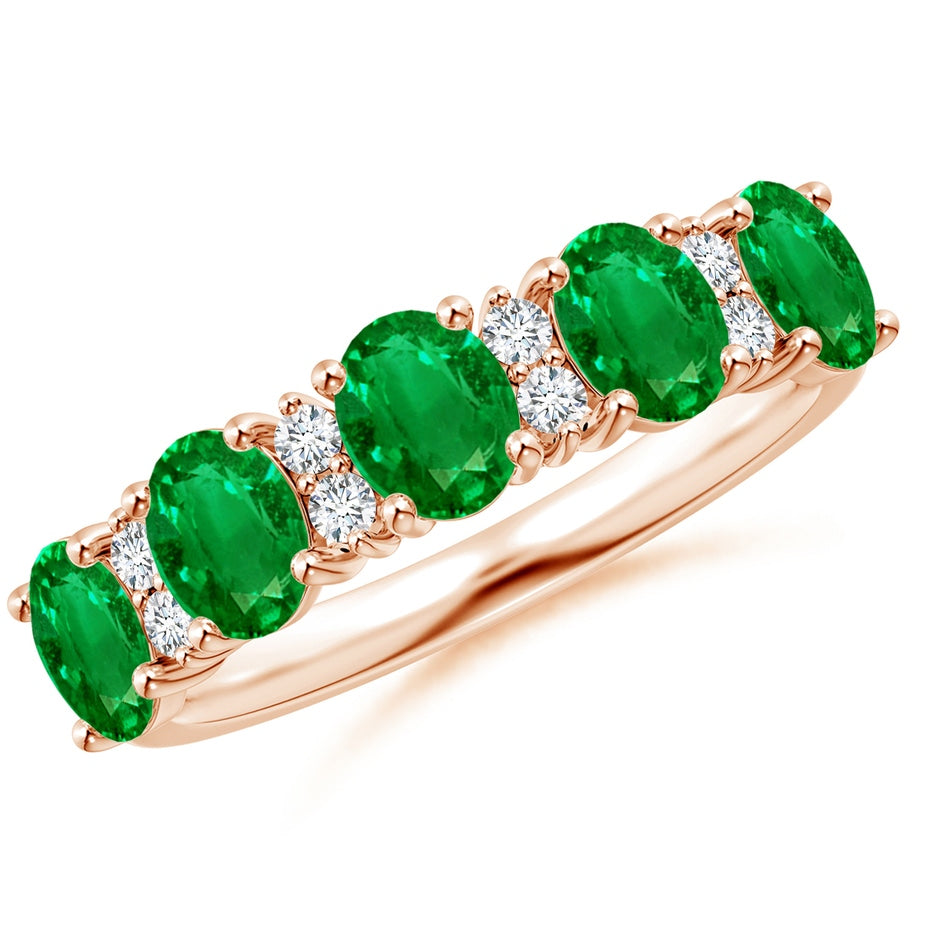 Five Stone Emerald and Diamond Wedding Ring