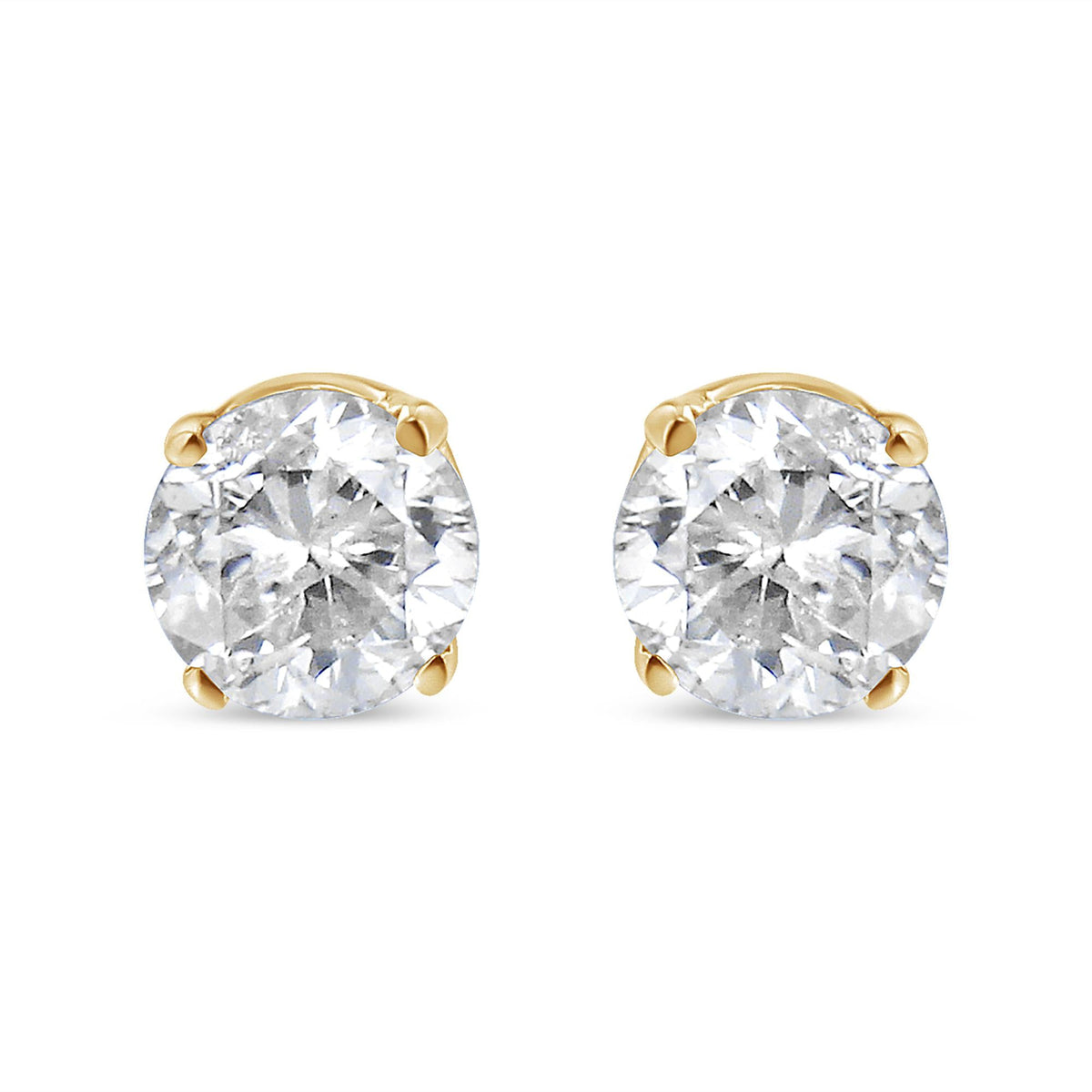 AGS Certified 14K Yellow Gold 1/2 cttw 4-Prong Set Brilliant Round-Cut Solitaire Diamond Push Back Stud Earrings (S-T Color, I1-I2 Clarity)