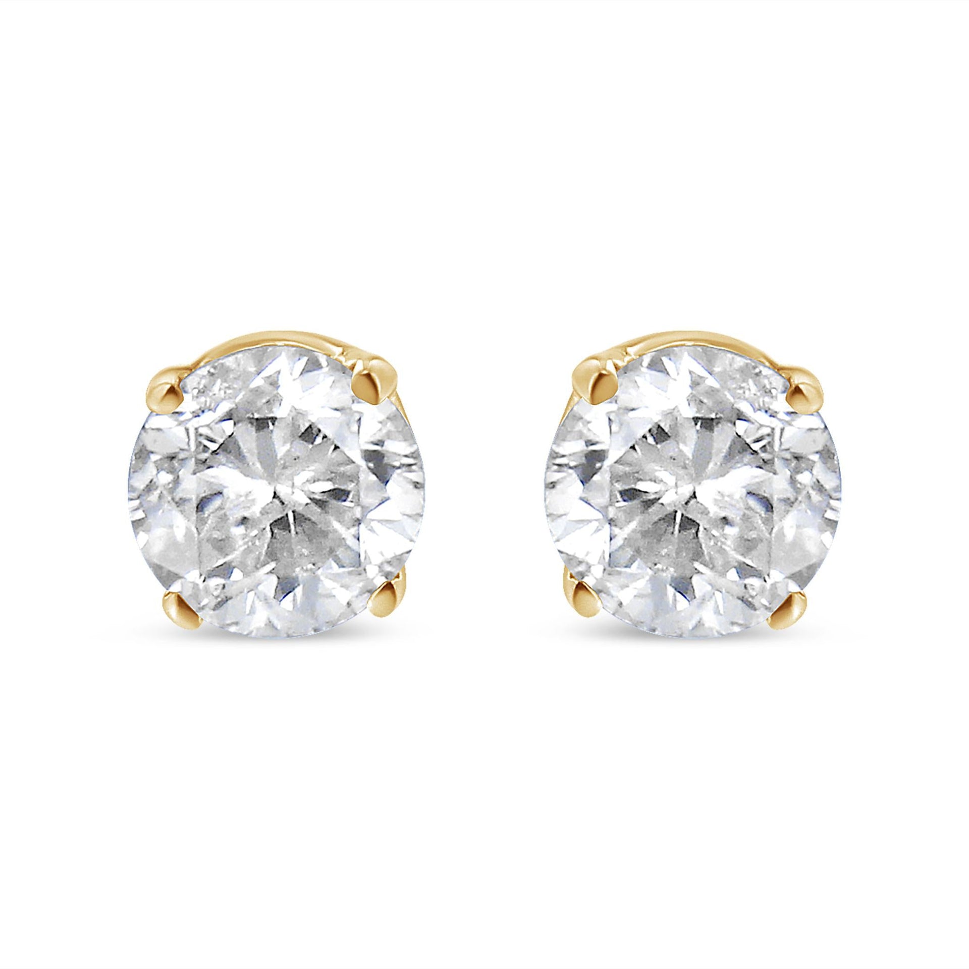 AGS Certified 14K Yellow Gold 1/2 Cttw 4 Prong Set Brilliant Round-Cut Solitaire Diamond Push Back Stud Earrings (O-P, Color, SI2-I1 Clarity)