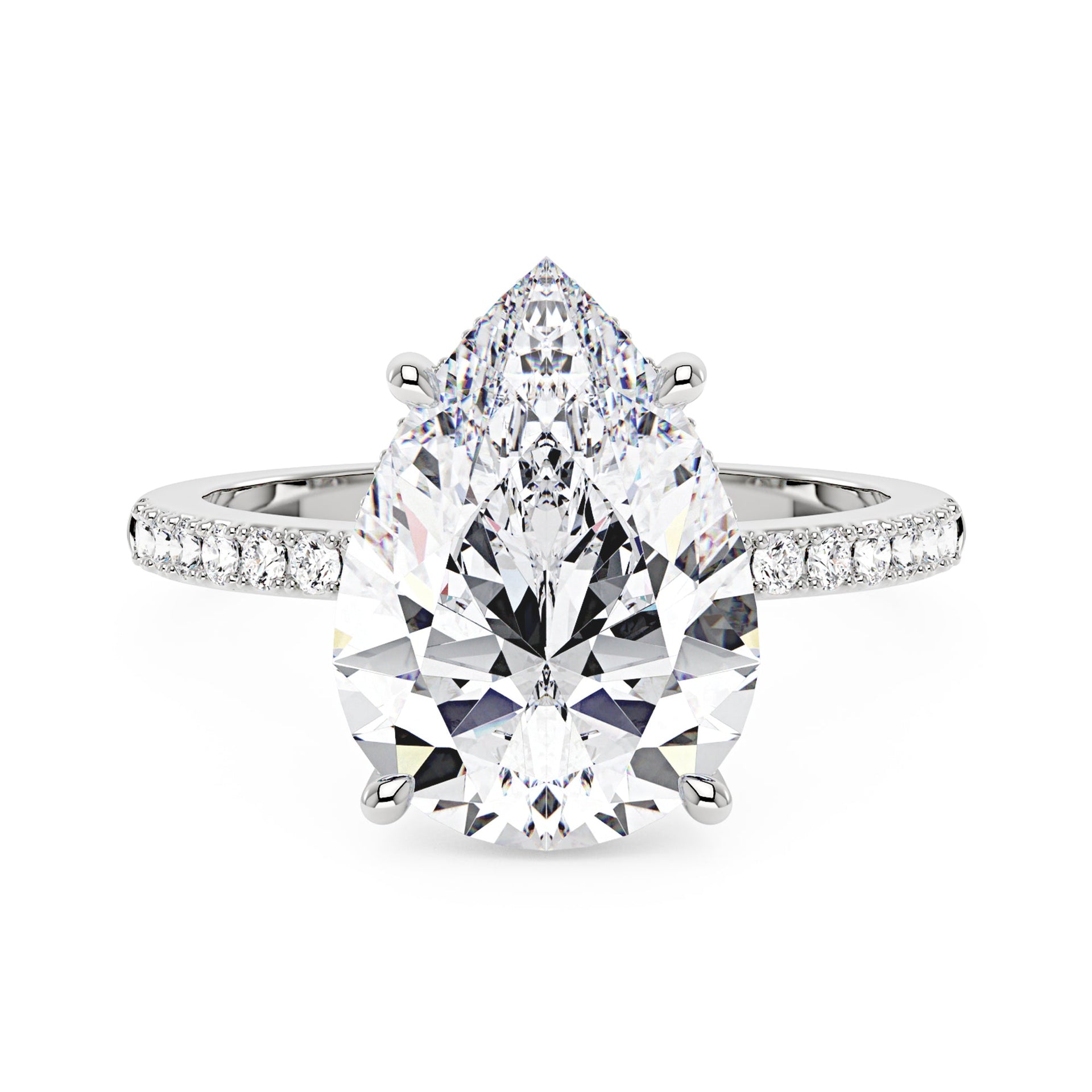 6 Carat Pear Moissanite Engagement Ring with Pavé Band
