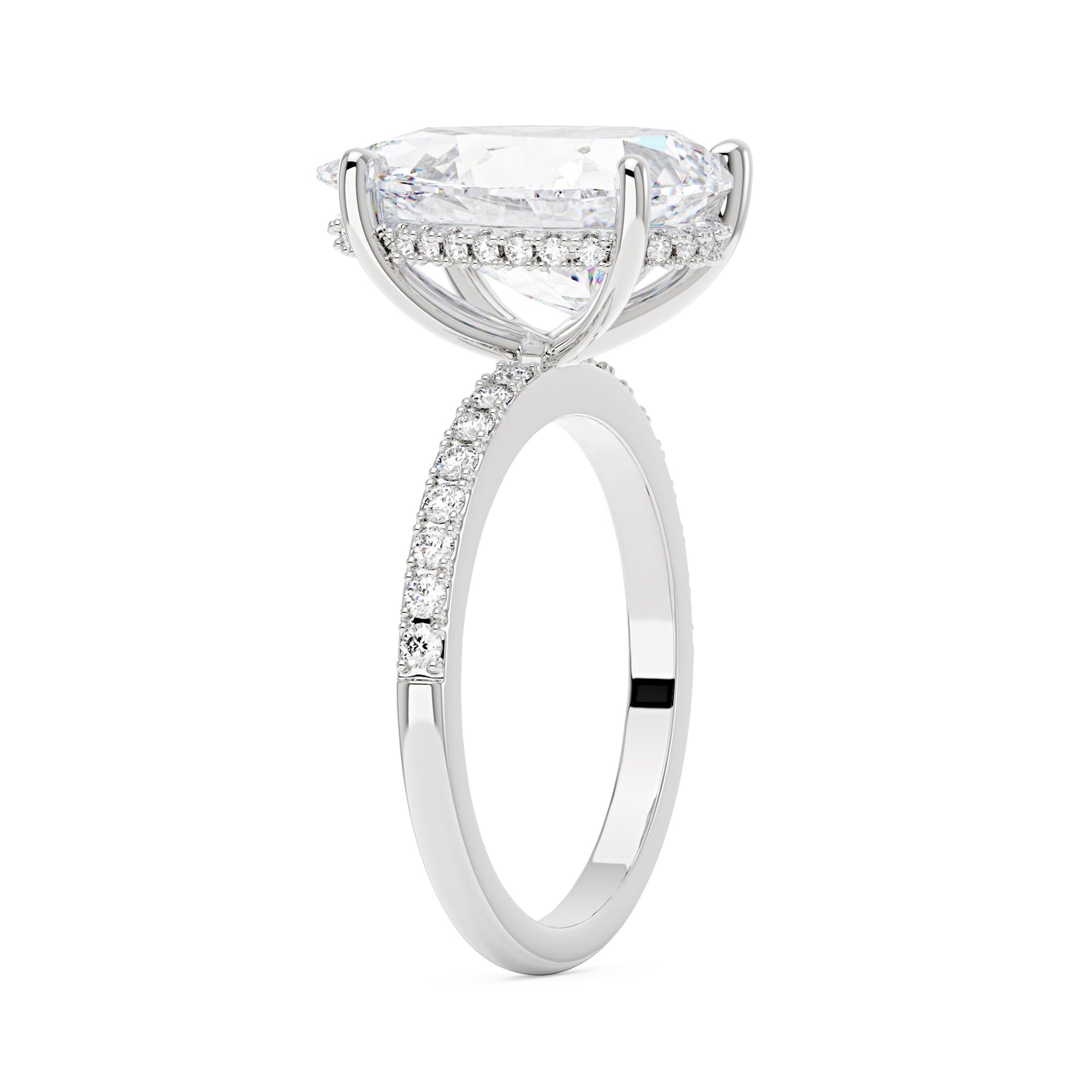 6 Carat Pear Moissanite Engagement Ring with Pavé Band