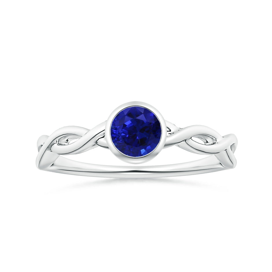 Bezel-Set GIA Certified Solitaire Round Blue Sapphire Twisted Shank Ring