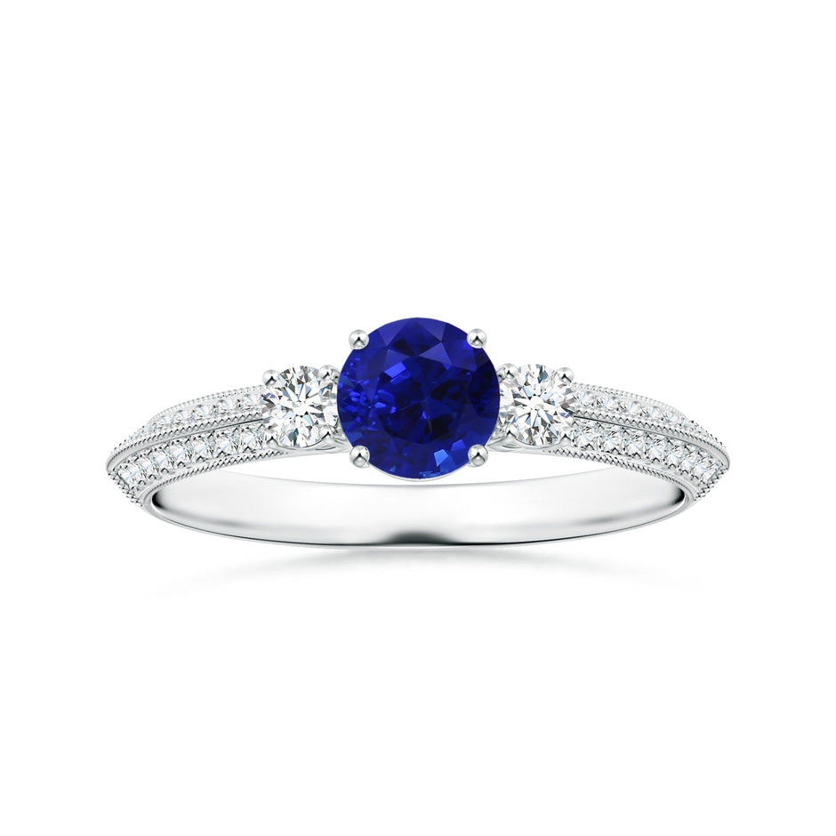 GIA Certified Three Stone Sapphire Knife-Edged Shank Ring with Milgrain