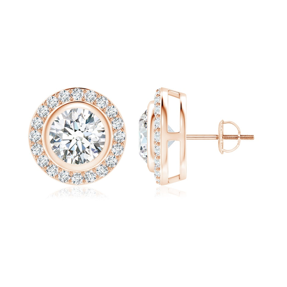 Lab-Grown Solitaire Bezel-Set Round Diamond Halo Stud Earrings