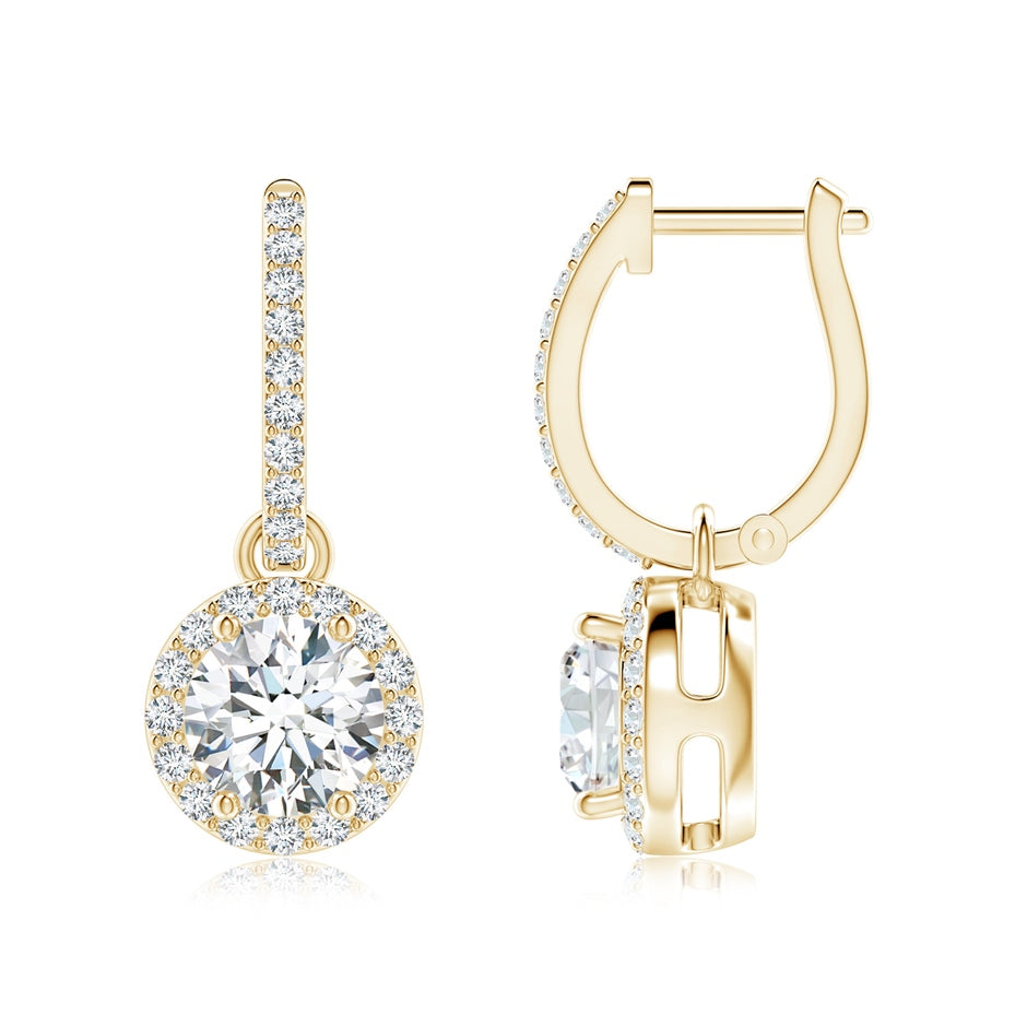 Lab-Grown Round Diamond Dangle Earrings with Halo