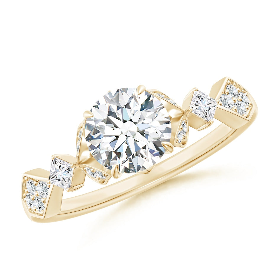 Lab-Grown Vintage Style Round Diamond Engagement Ring with Leaf Motifs