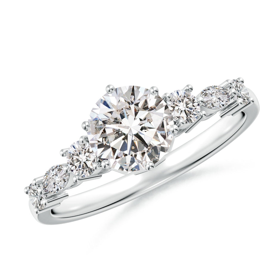 Classic Round Diamond Side Stone Engagement Ring