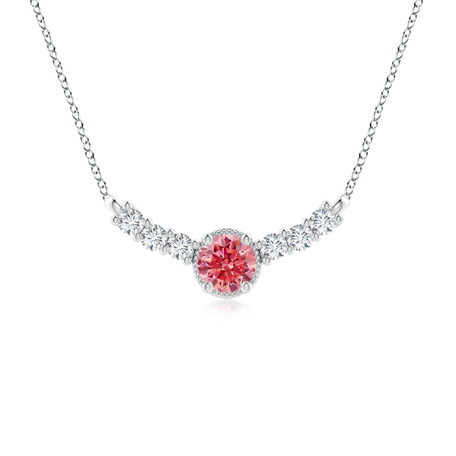 Vintage Inspired Lab-Grown Fancy Intense Pink and White Diamond Curved Bar Pendant