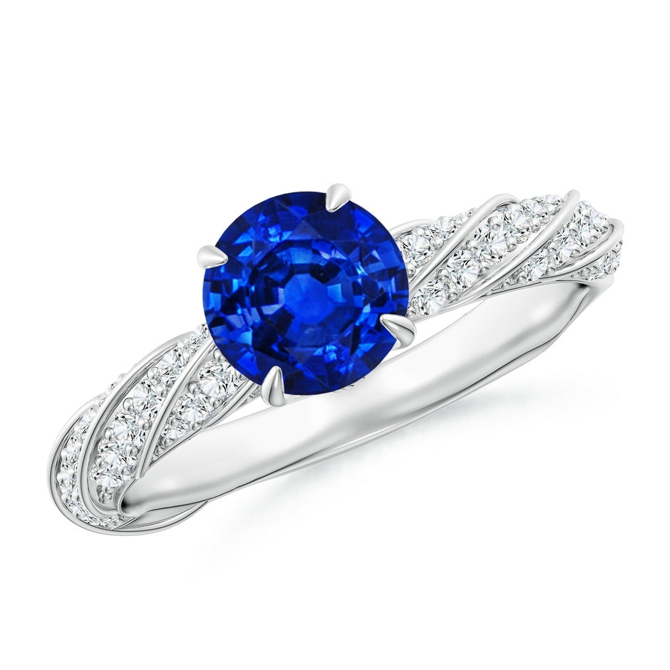 Round Lab-Grown Blue Sapphire Twisted Rope Shank Engagement Ring