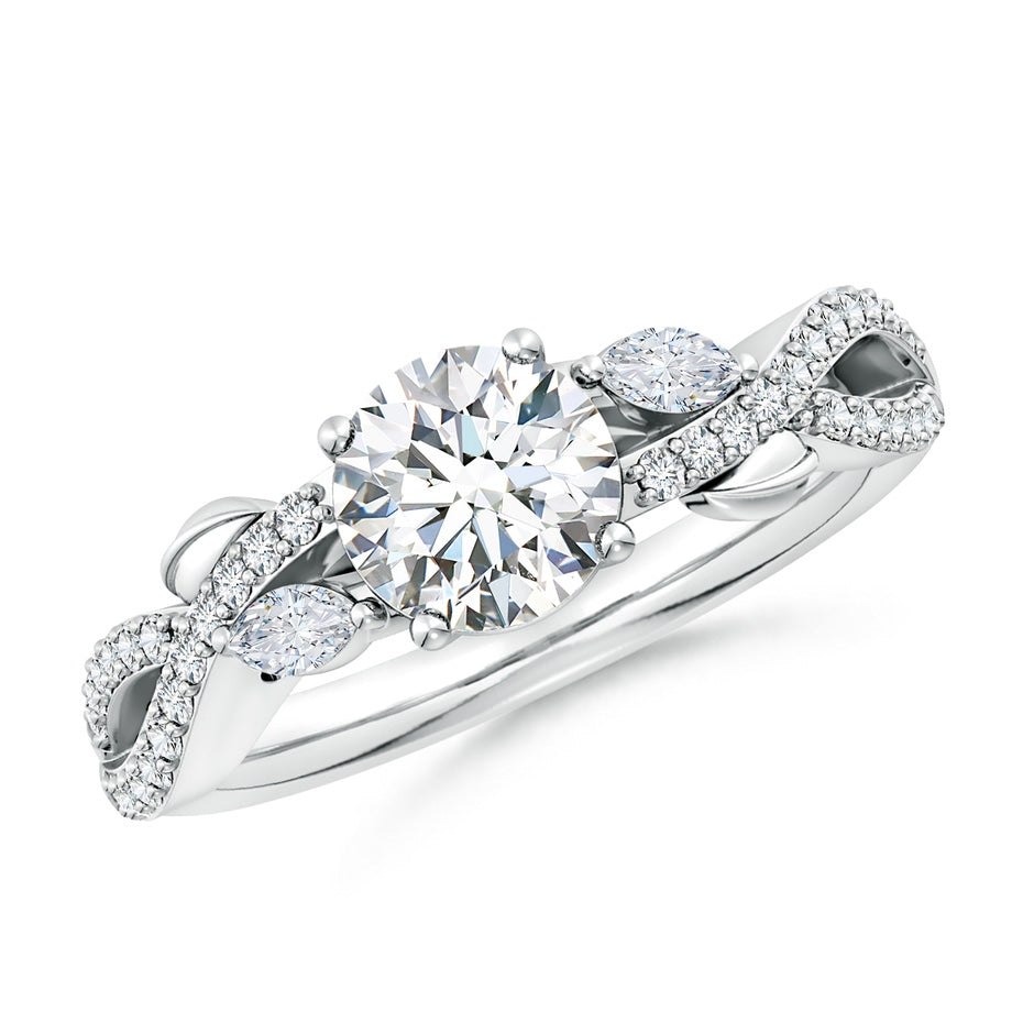 Lab-Grown Nature-Inspired Round and Marquise Diamond Side Stone Engagement Ring