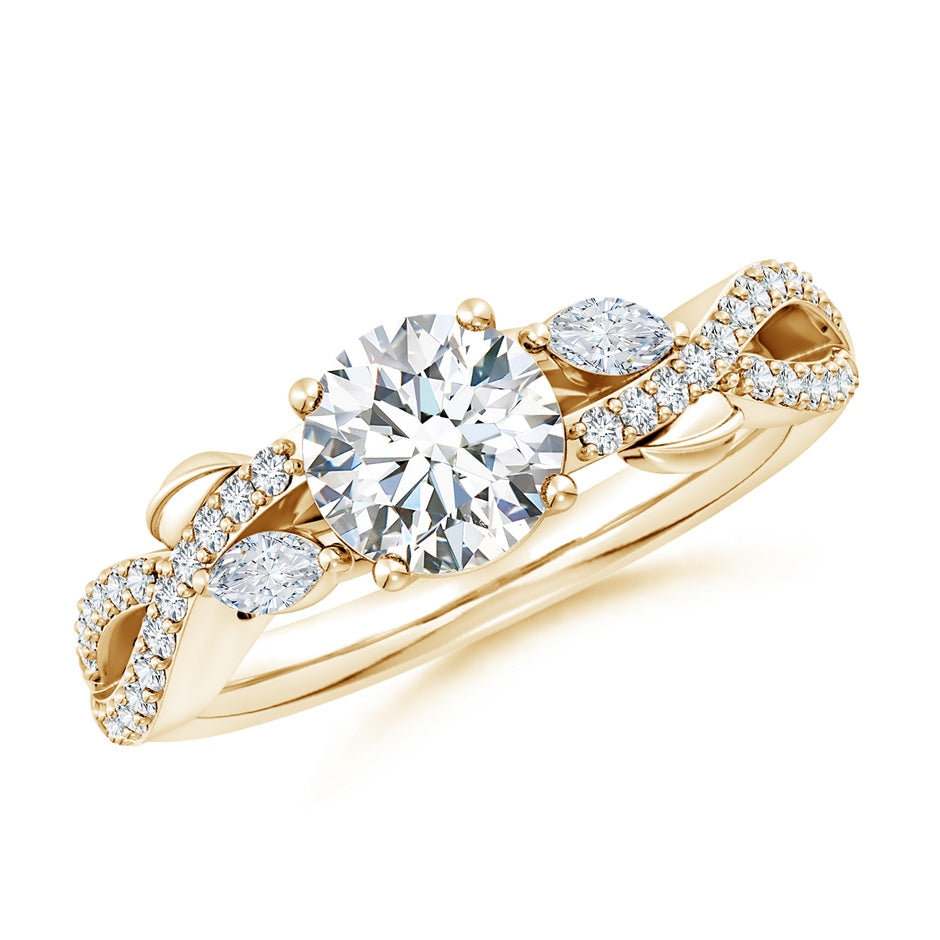 Lab-Grown Nature-Inspired Round and Marquise Diamond Side Stone Engagement Ring