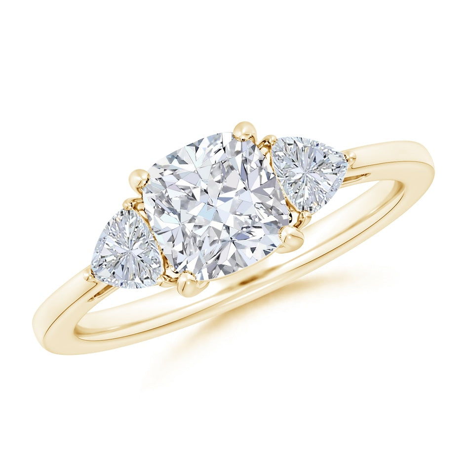 Lab-Grown Cushion and Trillion Diamond Three Stone Reverse Tapered Shank Engagement Ring