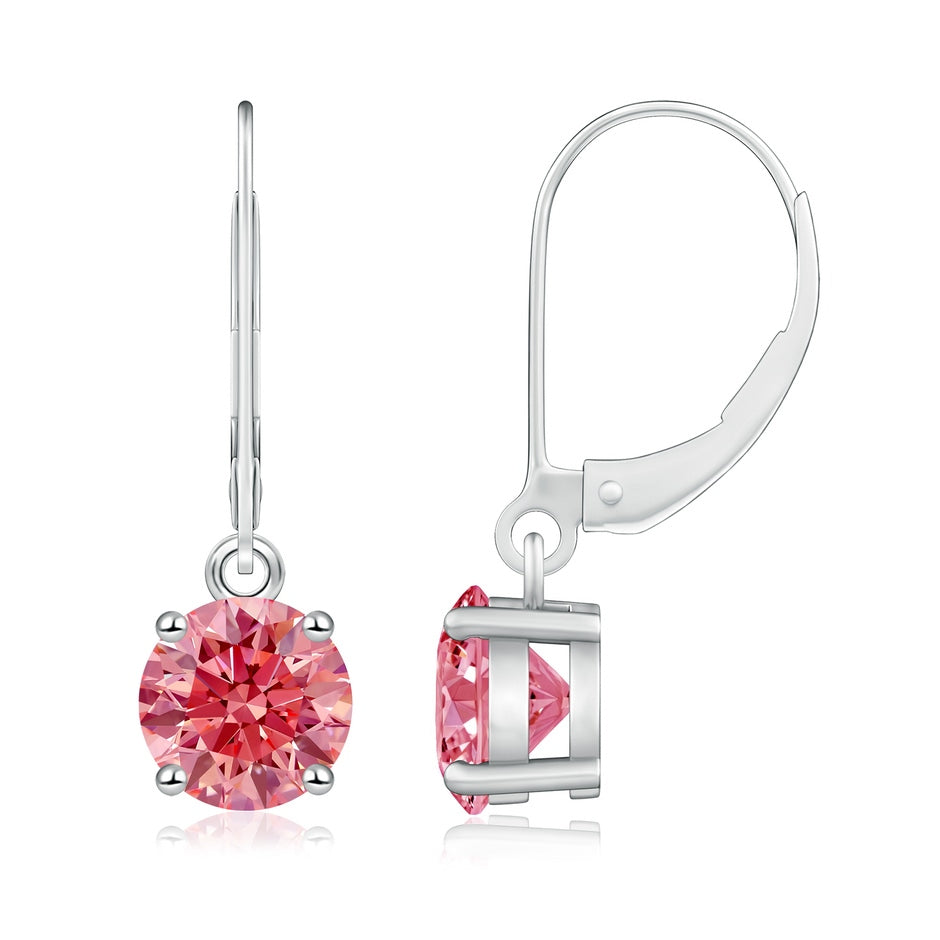 Round Lab-Grown Fancy Intense Pink Diamond Leverback Earrings