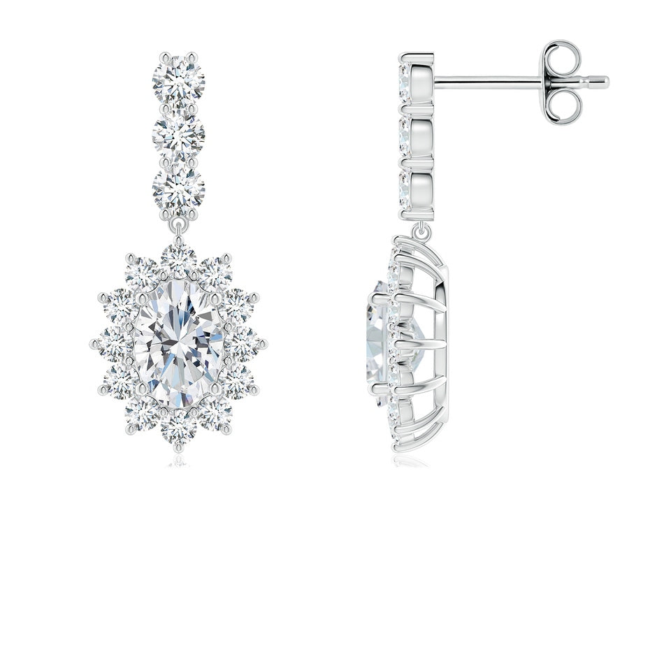 Oval Lab-Grown Diamond Floral Halo Dangle Earrings