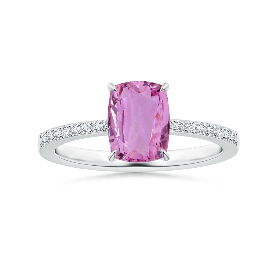 GIA Certified Claw-Set Cushion Pink Sapphire Ring with Reverse Tapered Diamond Shank