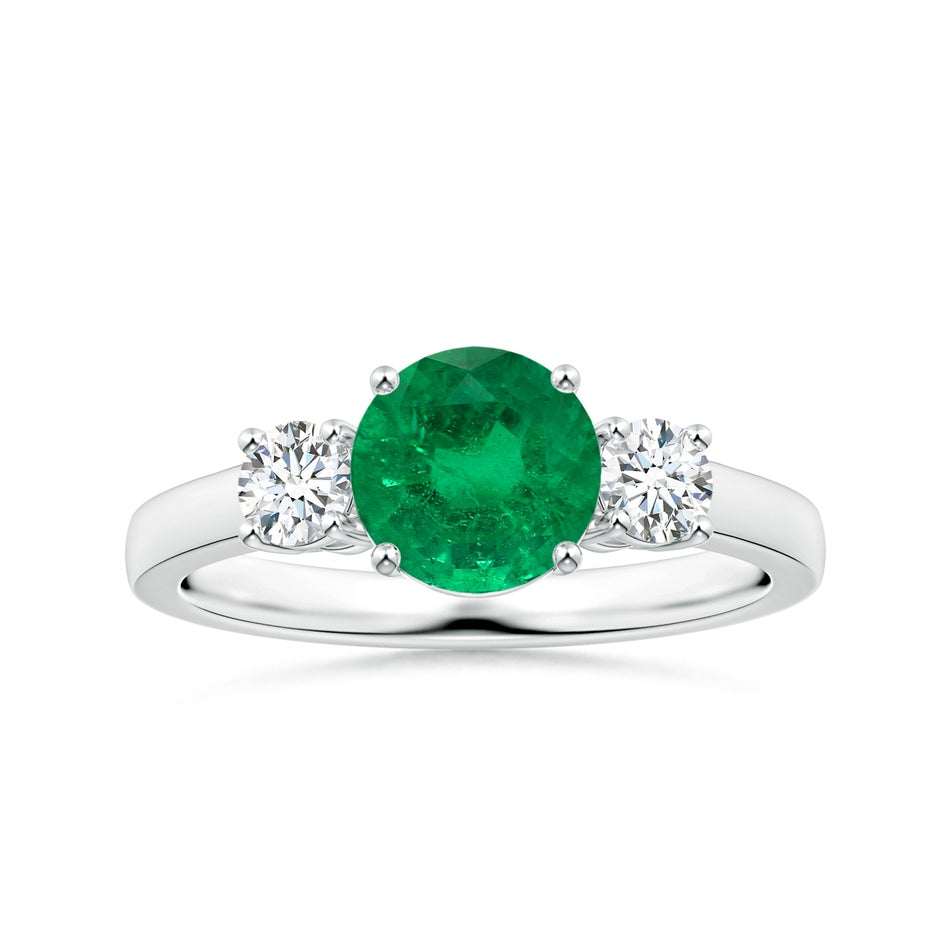 Three Stone GIA Certified Round Emerald Ring with Diamonds