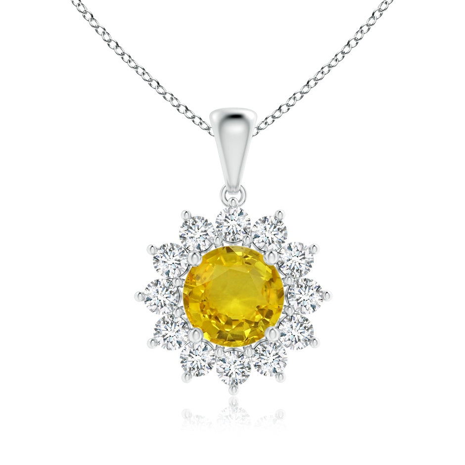 GIA Certified Round Yellow Sapphire Flower Pendant with Diamond Halo