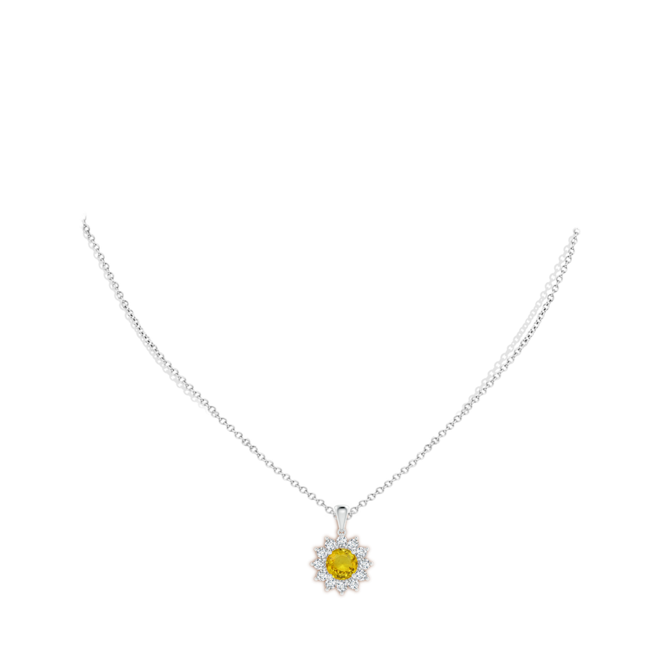 GIA Certified Round Yellow Sapphire Flower Pendant with Diamond Halo