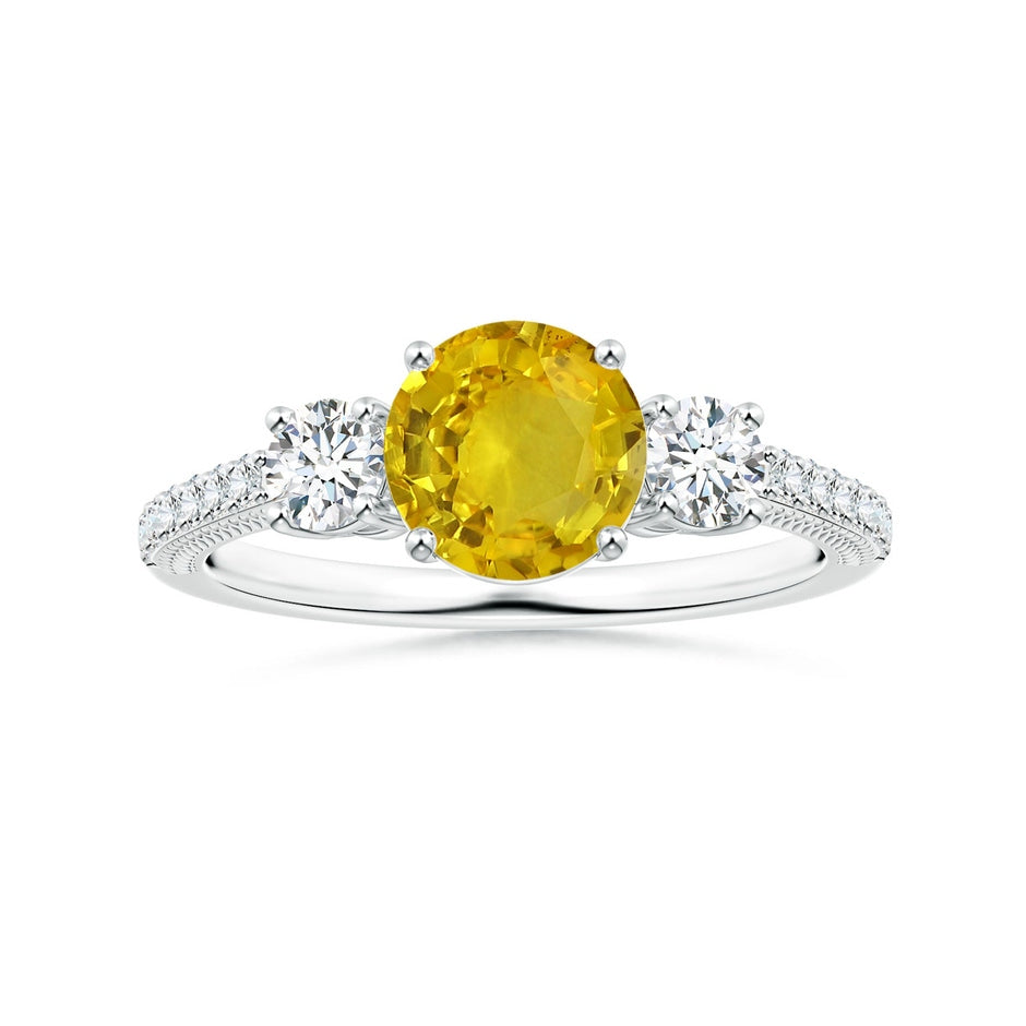 GIA Certified Yellow Sapphire Three Stone Ring with Leaf Motifs