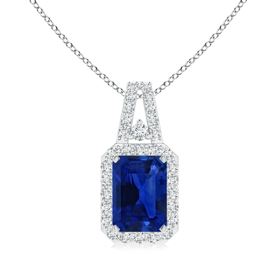 GIA Certified Emerald Cut Sapphire Halo Pendant