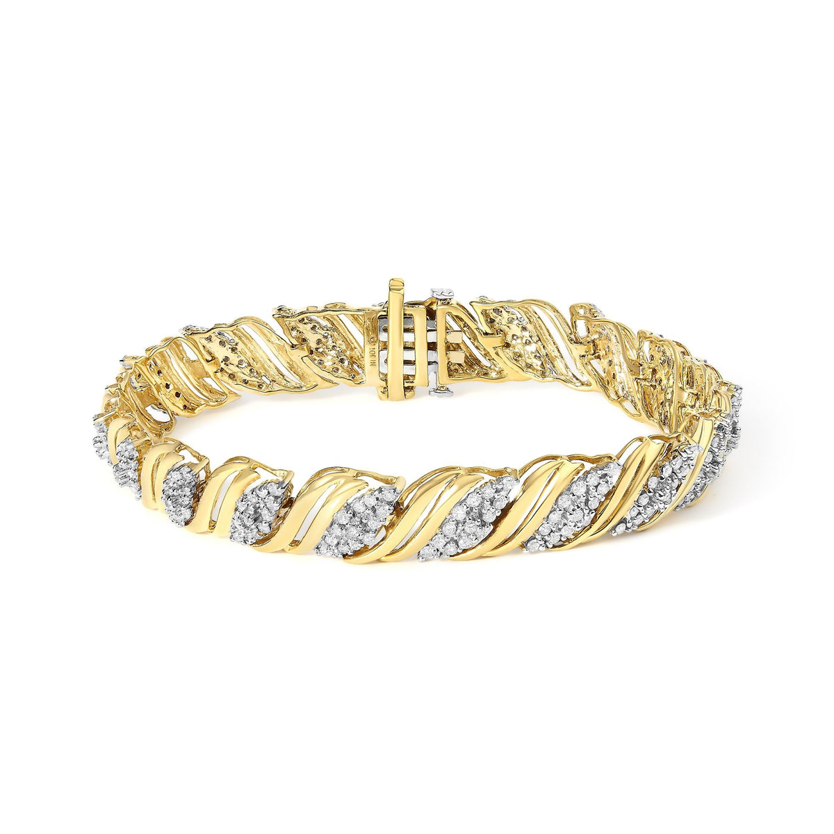 10K Yellow Gold 2.0 Cttw Diamond S-Link Twist Design Link Bracelet