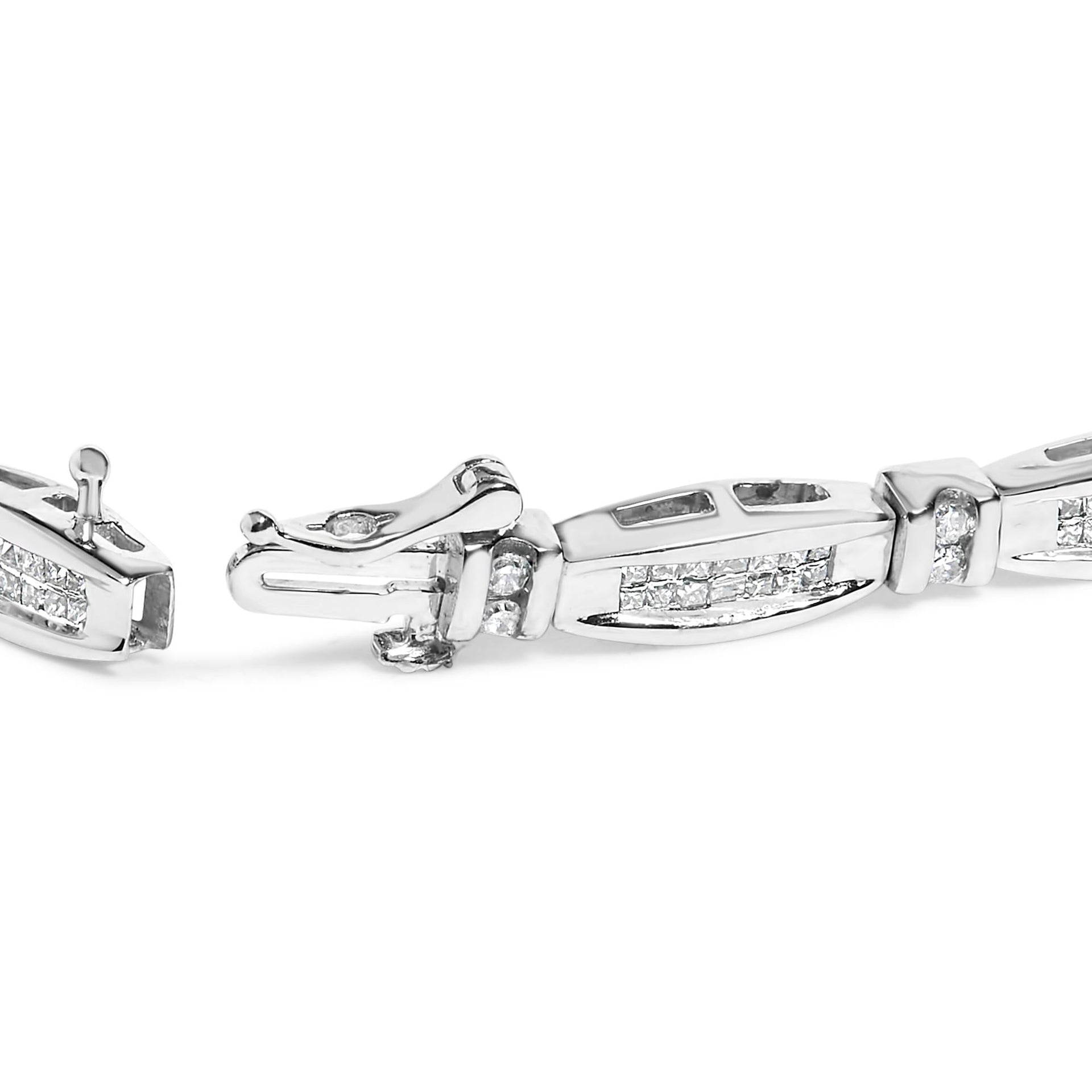 14K White Gold 2.0 Cttw Princess and Round Diamond Bar and Link Bracelet (I-J Color, I1-I2 Clarity) - 7.25' Inches