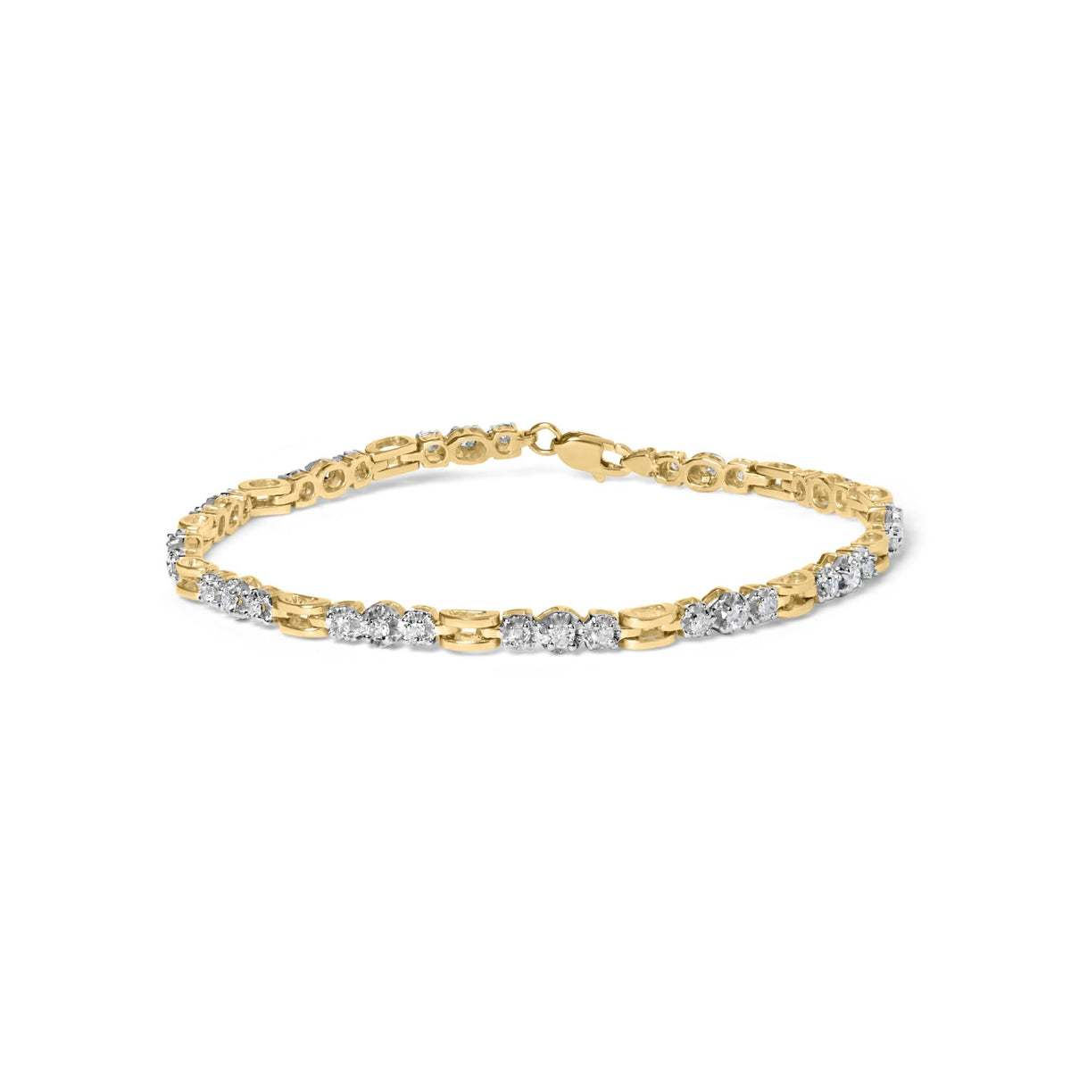 10k Yellow Gold 1.00 Cttw Diamond 3 Stone Link Bracelet (I-J Color, I1-I2 Clarity) -7.25' Inches