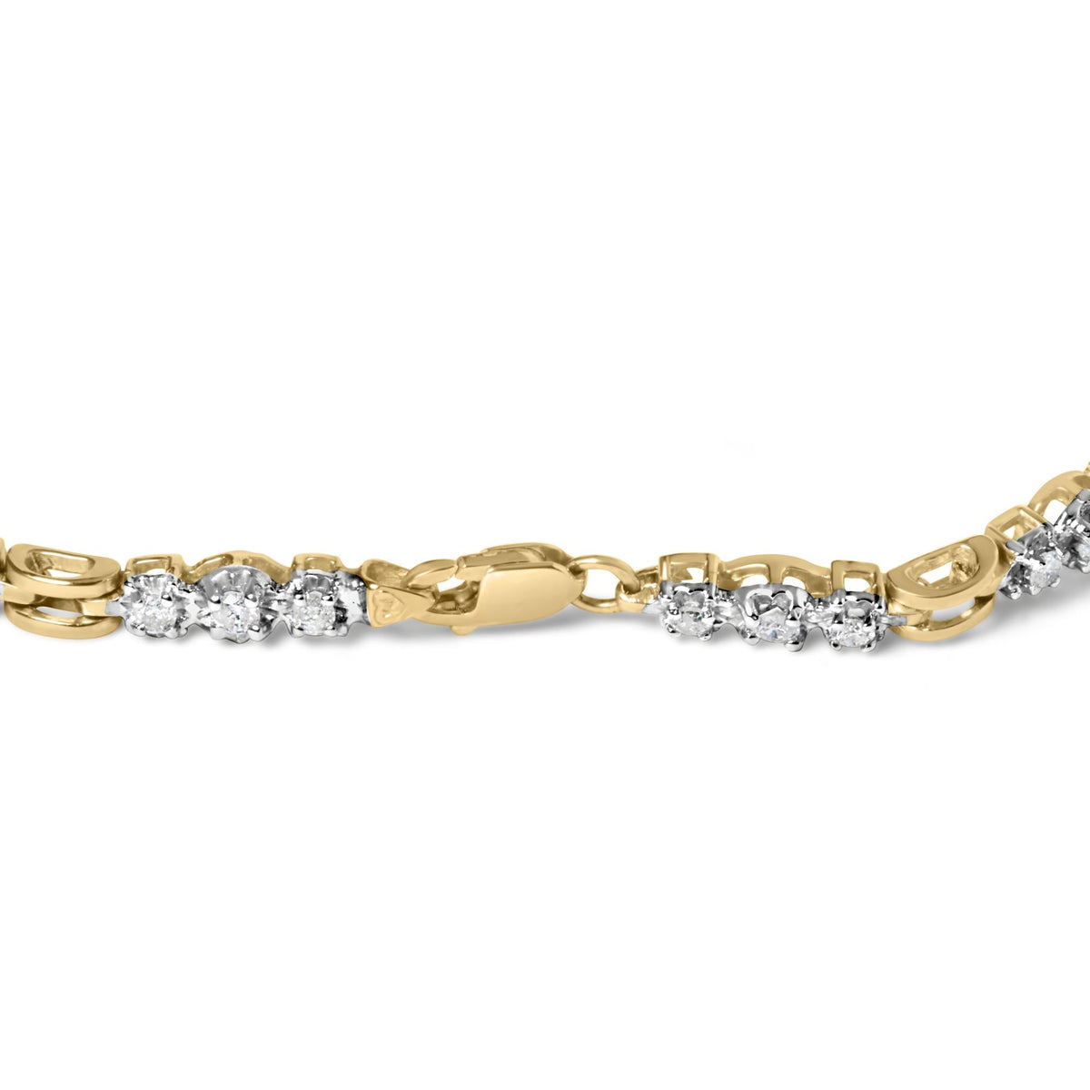 10k Yellow Gold 1.00 Cttw Diamond 3 Stone Link Bracelet (I-J Color, I1-I2 Clarity) -7.25' Inches
