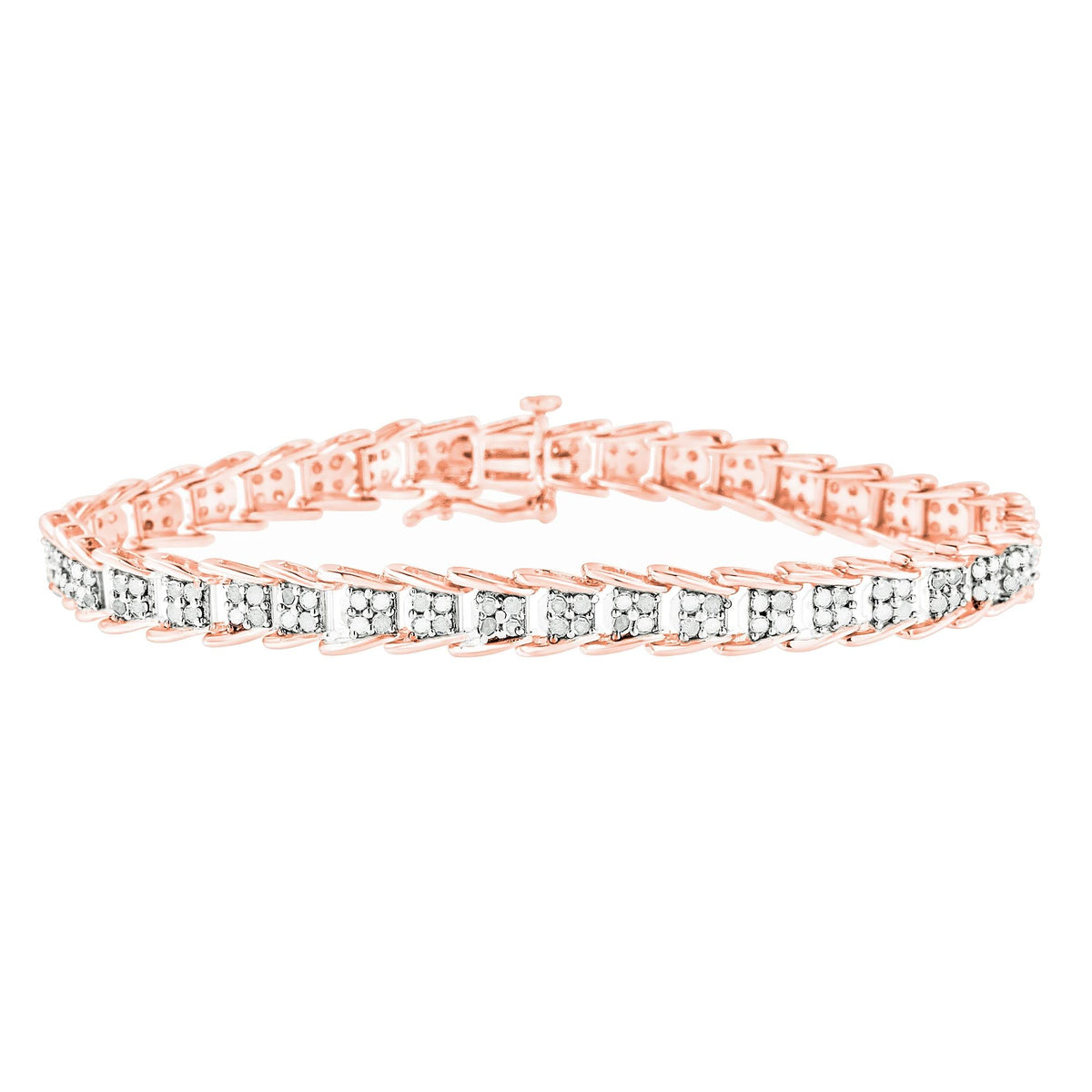 .925 Sterling Silver 2.0 Cttw Diamond Fan-Shaped Fancy Chevron Link Tennis Bracelet