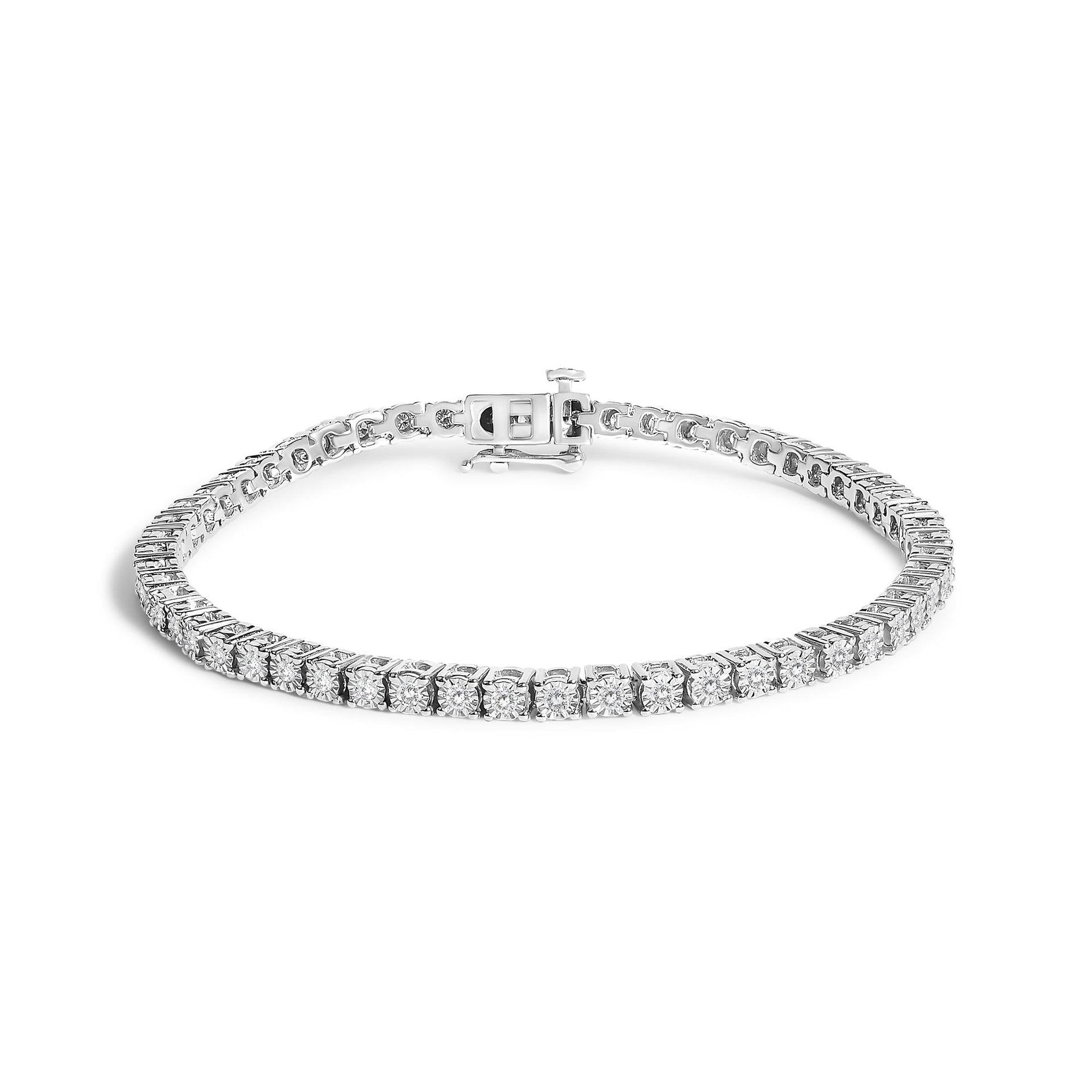 14K White Gold 3.0 Cttw Lab Grown Diamond Illusion-Set Miracle Plate Tennis Bracelet (F-G Color, VS1-VS2 Clarity) - Size 7.25'