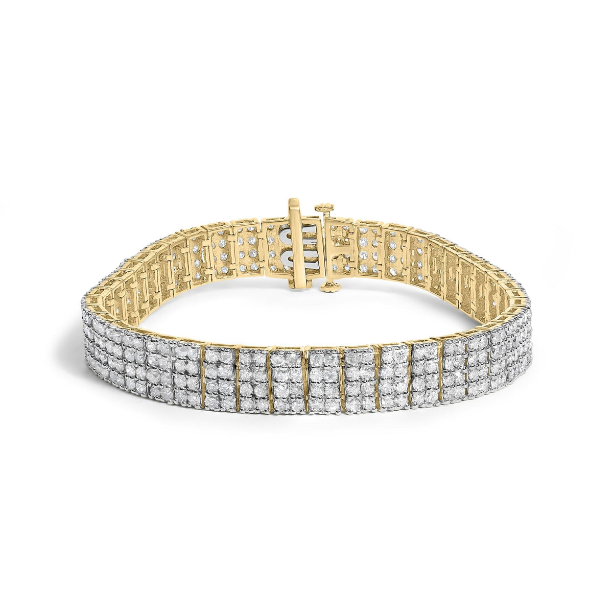 IGI Certified 14K Yellow Gold Plated Sterling Silver 10.0 Cttw Faint Brown Diamond 4 Row Tennis Bracelet