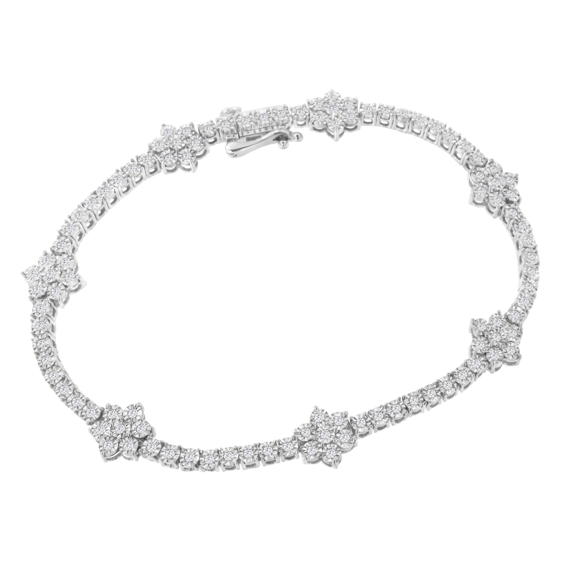 .925 Sterling Silver 1.0 cttw Miracle-Set Diamond Floral Station Tennis Bracelet (I-J Color, I3 Clarity) - 7-1/2'