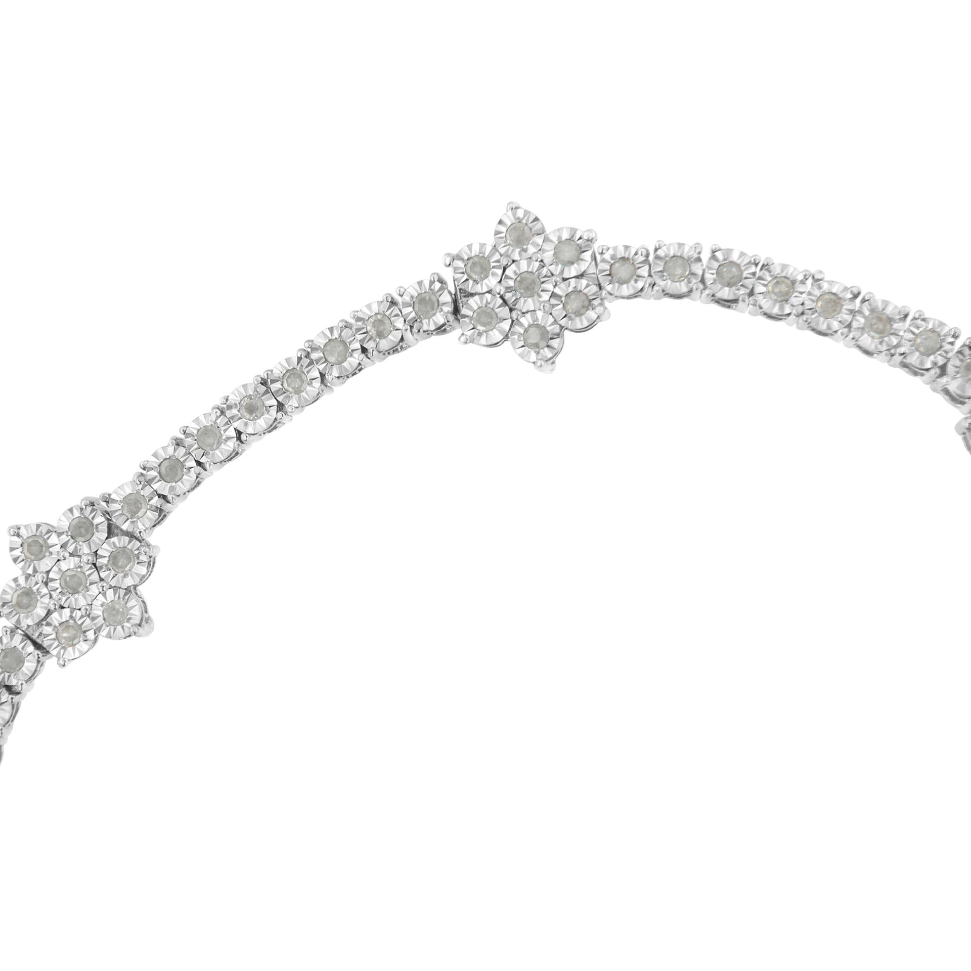 .925 Sterling Silver 1.0 cttw Miracle-Set Diamond Floral Station Tennis Bracelet (I-J Color, I3 Clarity) - 7-1/2'