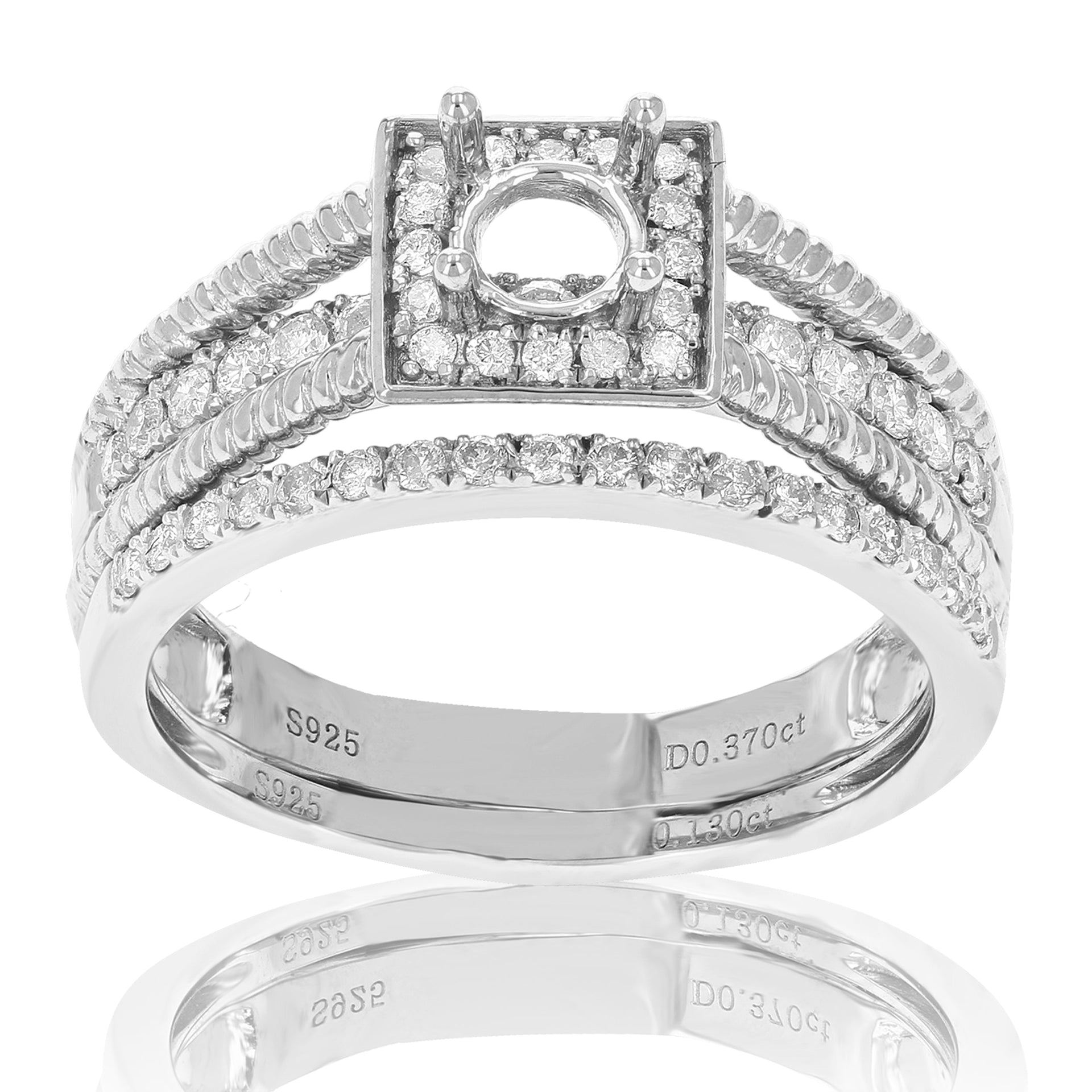 1/2 cttw Diamond Semi Mount Bridal Set with Cable Design .925 Sterling Silver