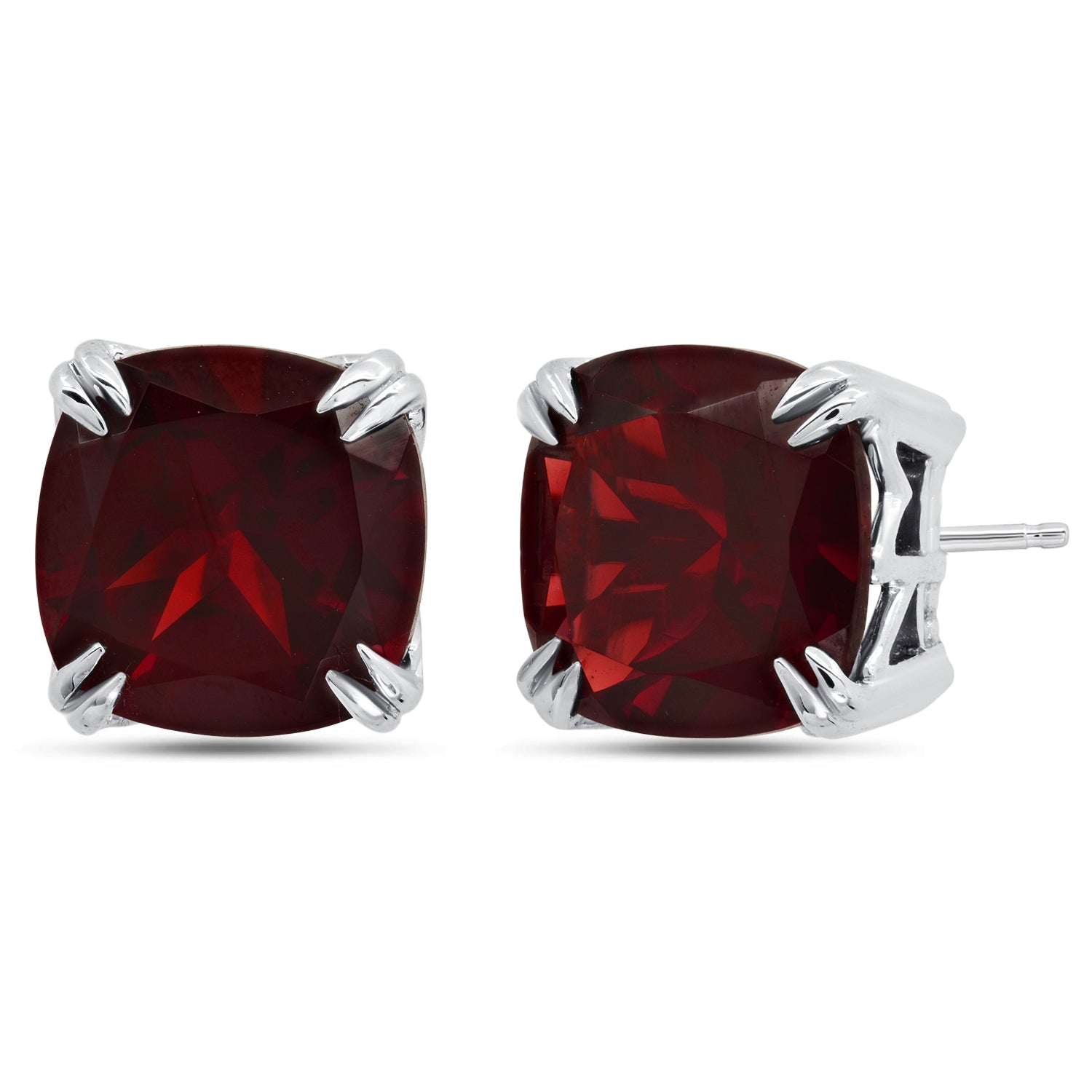 Sterling Silver with 7mm Cushion Cut Gemstones Stud Earrings