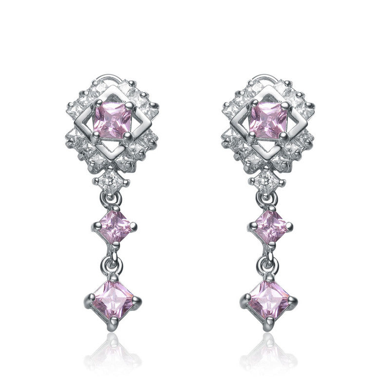 GENEVIVE Sterling Silver Purple Cubic Zirconia Drop Earrings