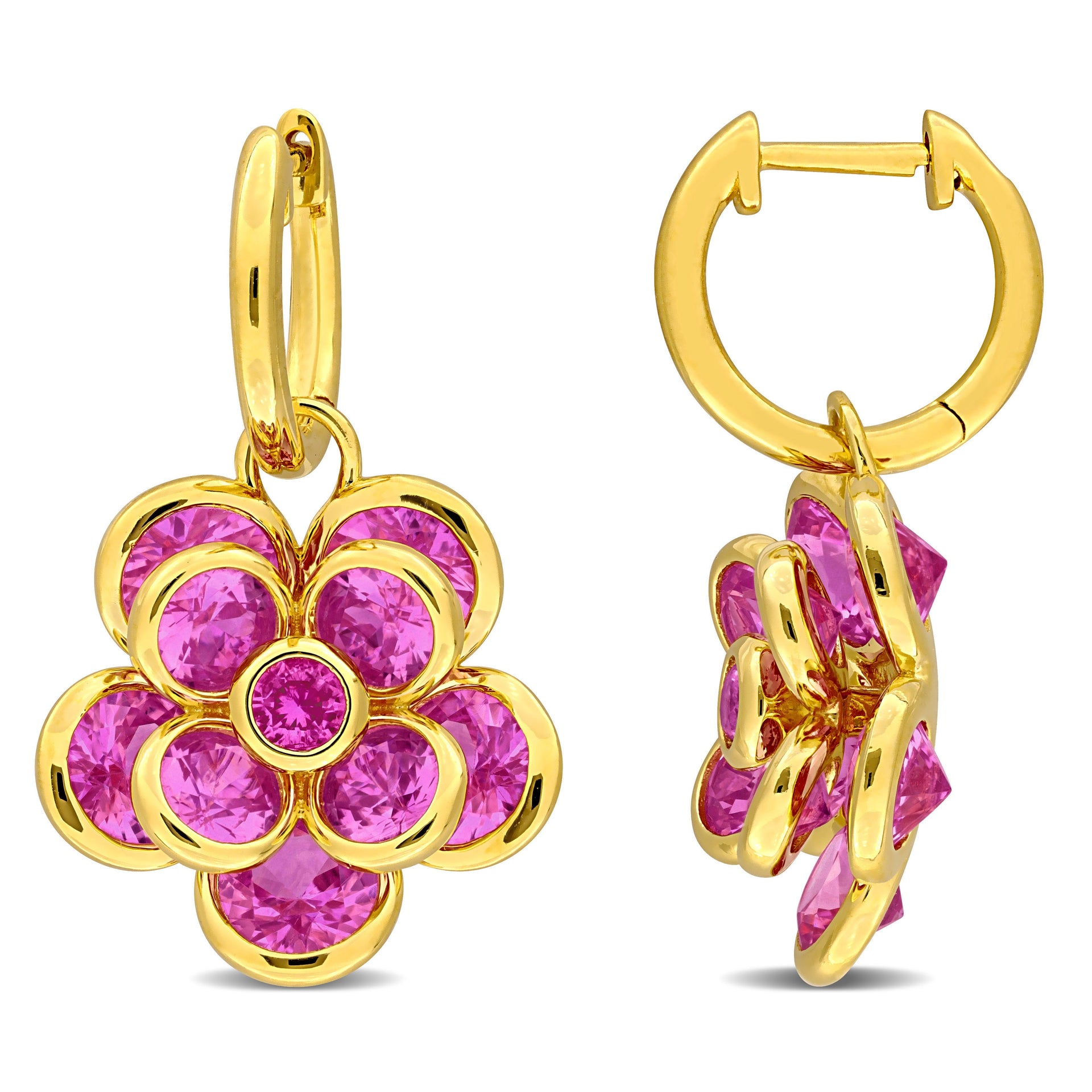 Mimi & Max 7 1/2 CT TGW Created Pink Sapphire Flower Hoop Earrings Yellow Silver