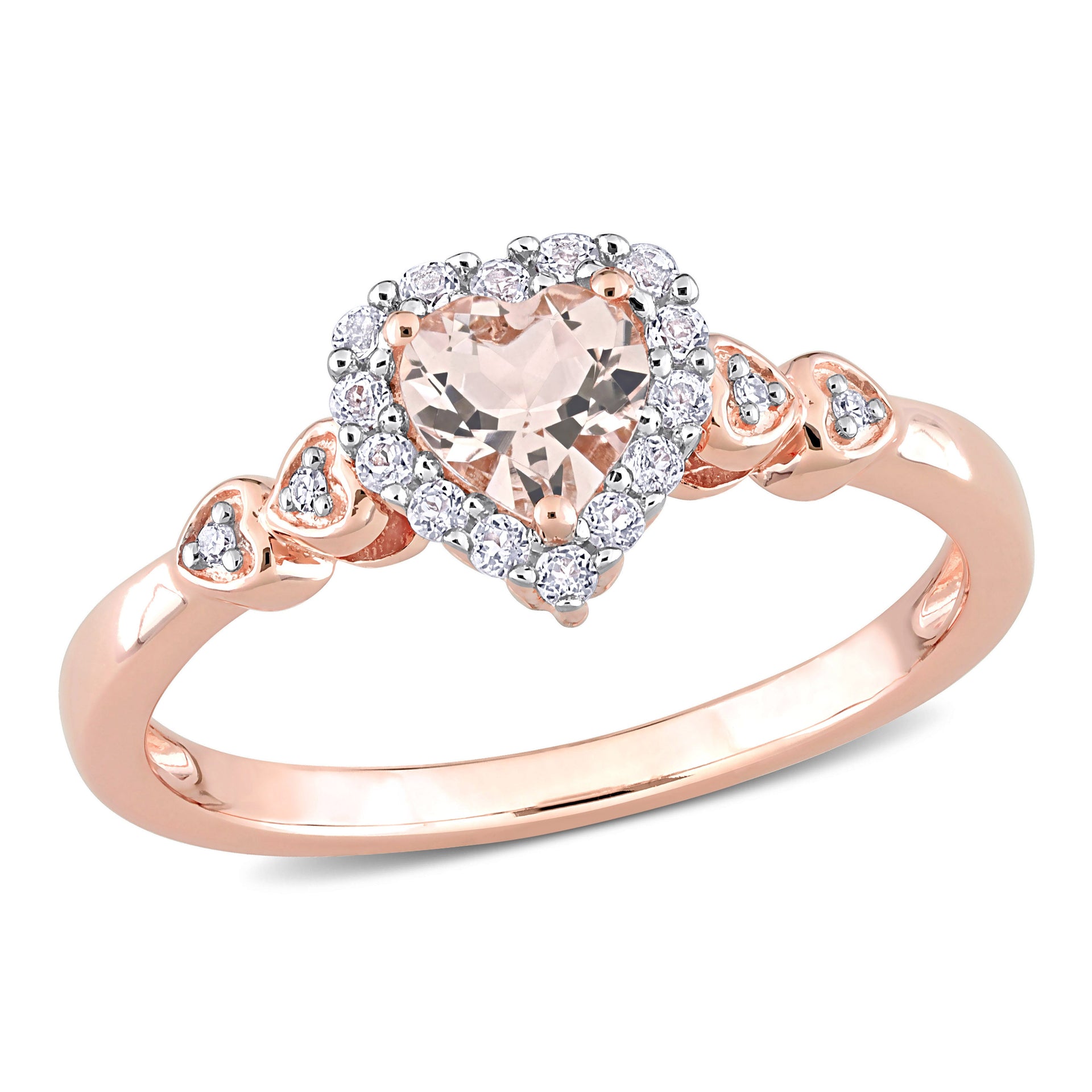 5/8 ct TW Morganite White Topaz and Diamond Accent Heart Ring in Rose Plated Sterling Silver