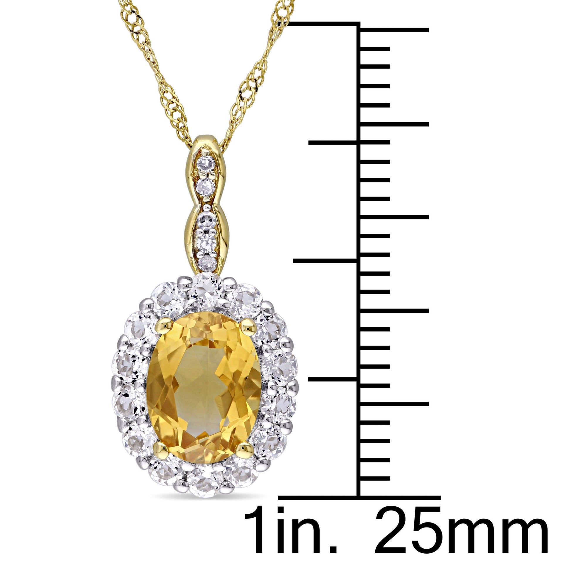 1 4/5 CT TGW Oval Shape Citrine, White Topaz and Diamond Accent Vintage Pendant With Chain in 14k Yellow Gold