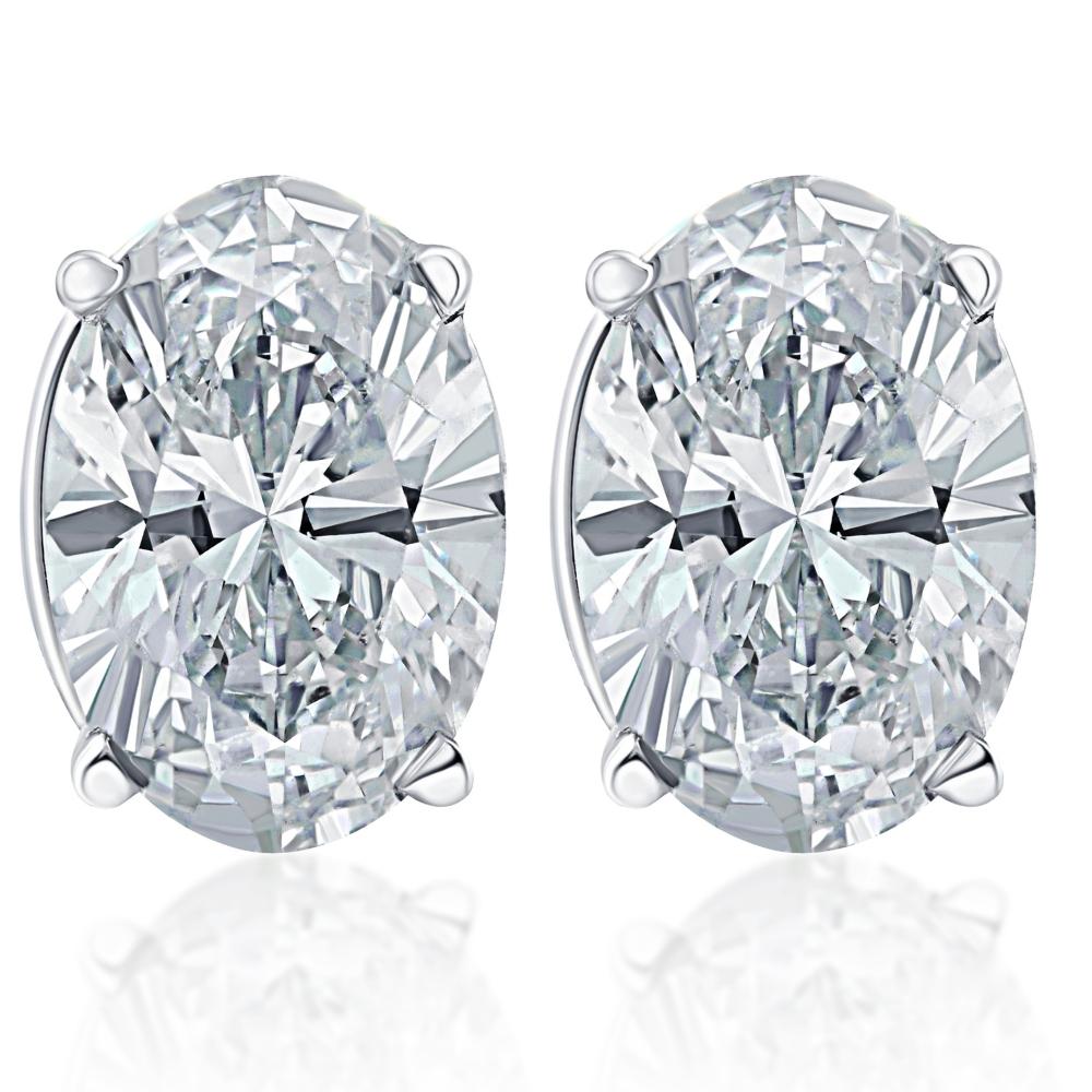 2 Ct Oval Moissanite Studs 14k White Gold Earrings