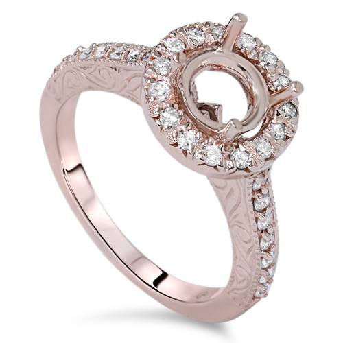 1/3ct Vintage Halo Diamond Ring Setting 14K Rose Gold