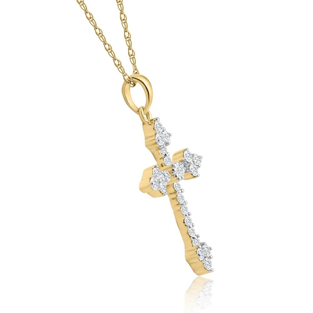 1/3Ct Diamond Cross Pendant 10k Yellow Gold Lab Grown Women's Necklace 1' Tall