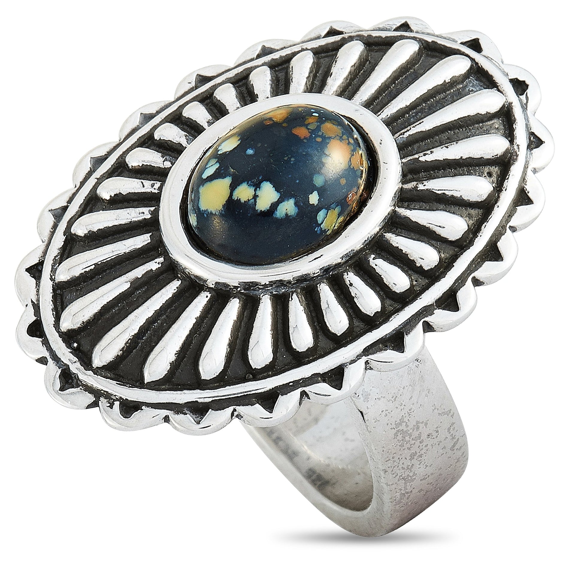 Large Starburst Concho Silver and Spotted Turquoise Ring