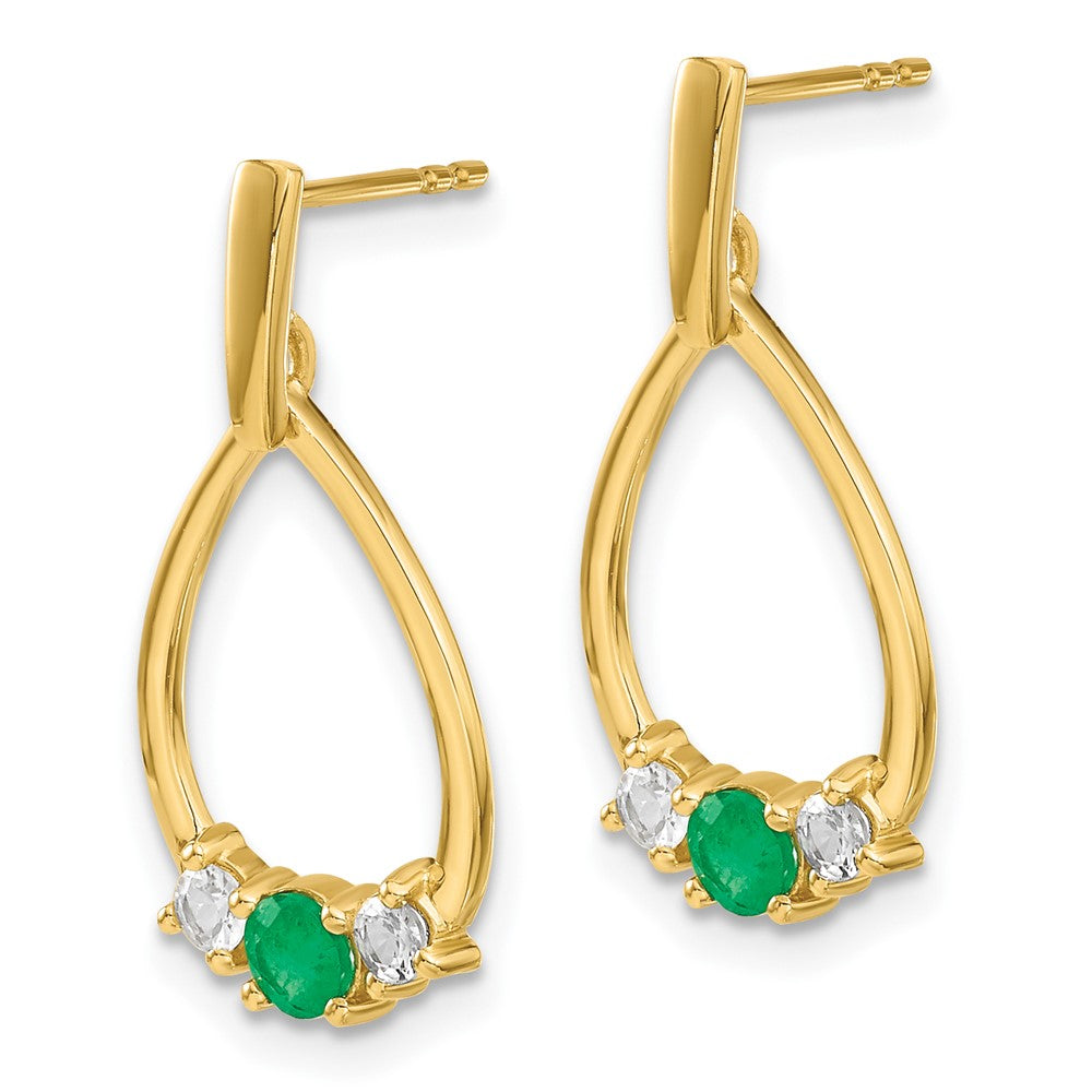 10k Yellow Gold 1/3 CT Lab Grown Diamond And Created Emerald Dangle Stud Earrings